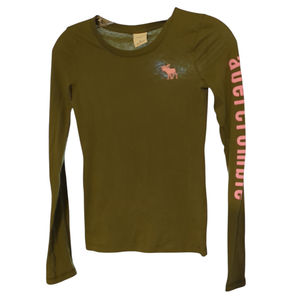 ABERCROMBIE KIDS Army Green Long Sleeve T-Shirt Logo Arm Size Medium